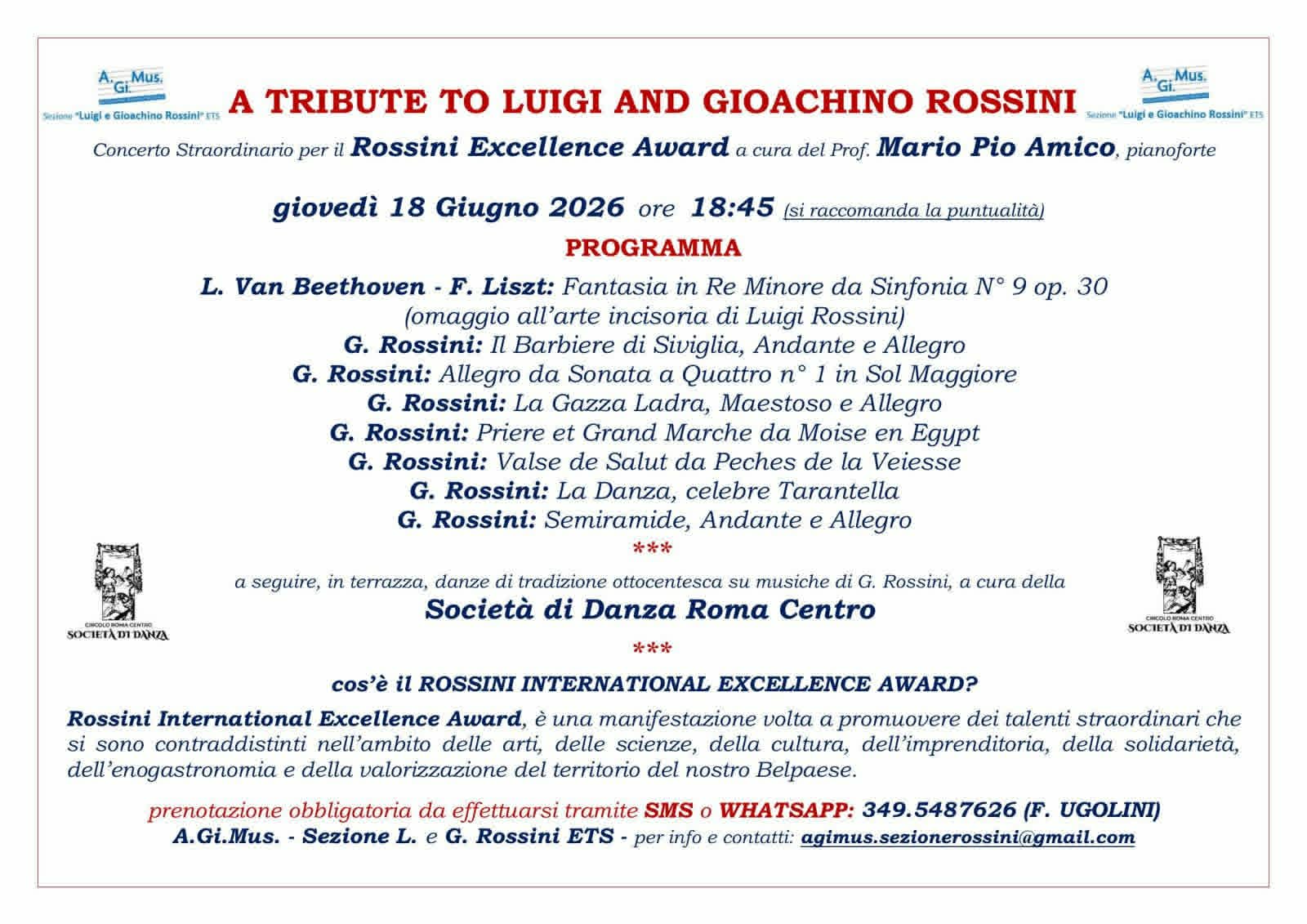 CONCERTO ROSSINI programma 18 giugno 2026
