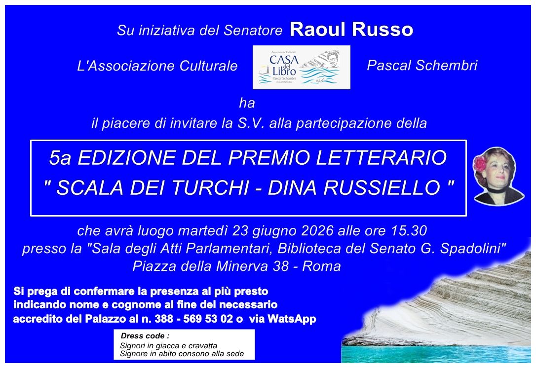 locandina del V premio letterario scala dei Turchi Dina Russiello