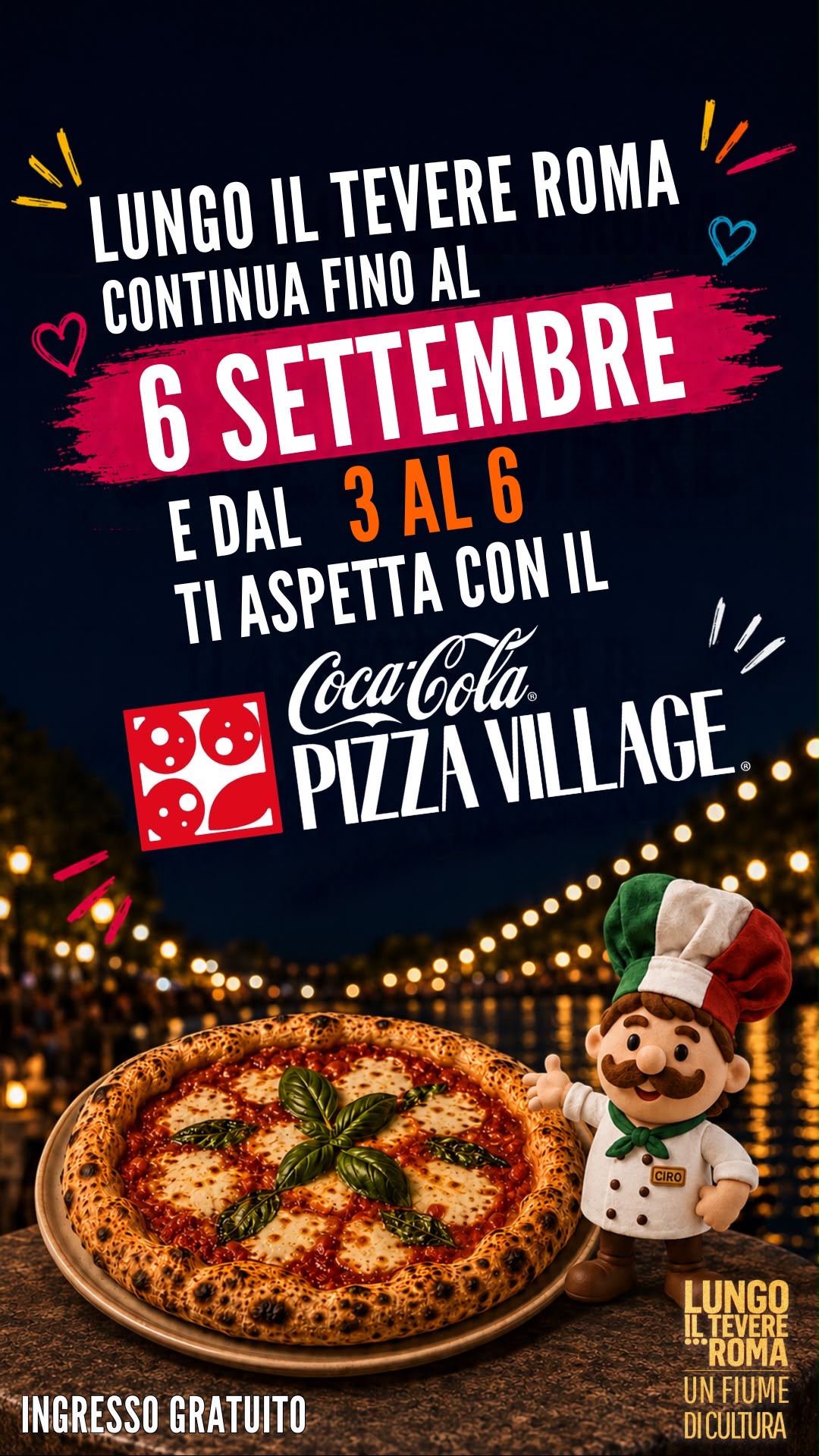 pizza e coca cola sul tevere
